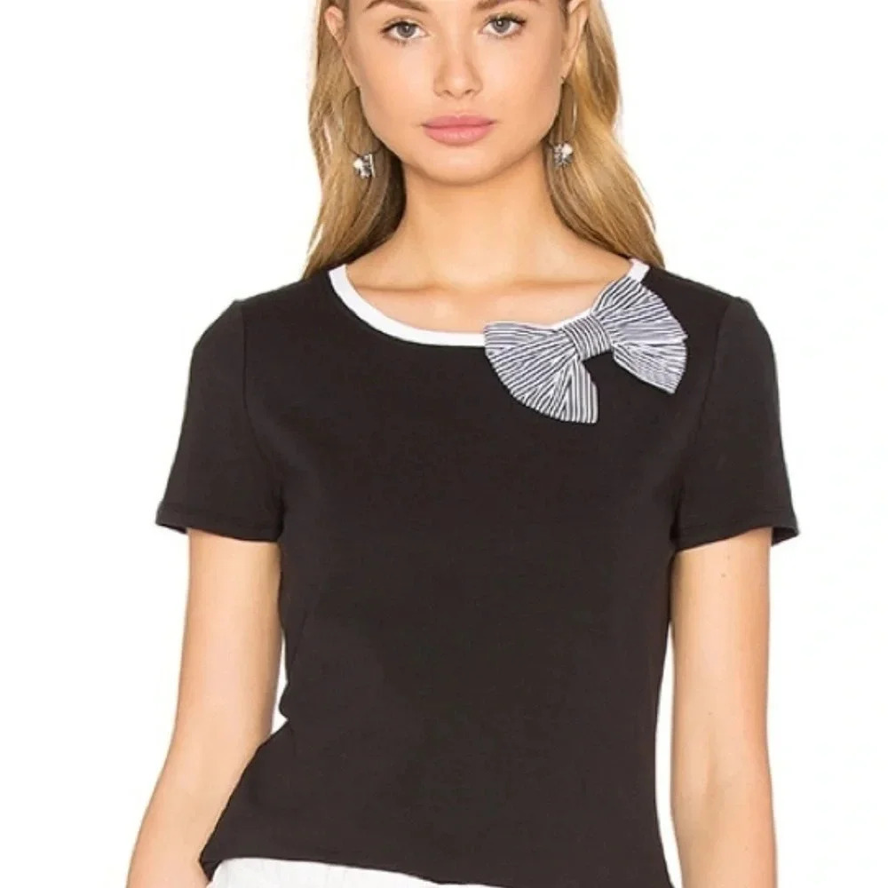 Kate Spade Black Short Sleeve Tee with Bow Accent